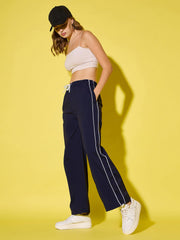 Women's Polyester Jogger Track Pants with Ankle Drawstring and Dual contrast piping-3538-3538