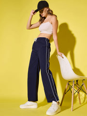 Women's Polyester Jogger Track Pants with Ankle Drawstring and Dual contrast piping-3538-3538