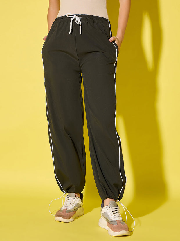 Women's Polyester Jogger Track Pants with Ankle Drawstring and Dual contrast piping-3538-3538