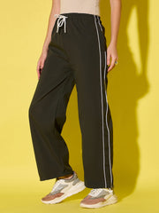 Women's Polyester Jogger Track Pants with Ankle Drawstring and Dual contrast piping-3538-3538