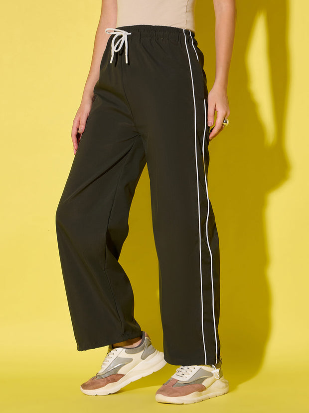 Women's Polyester Jogger Track Pants with Ankle Drawstring and Dual contrast piping-3538-3538