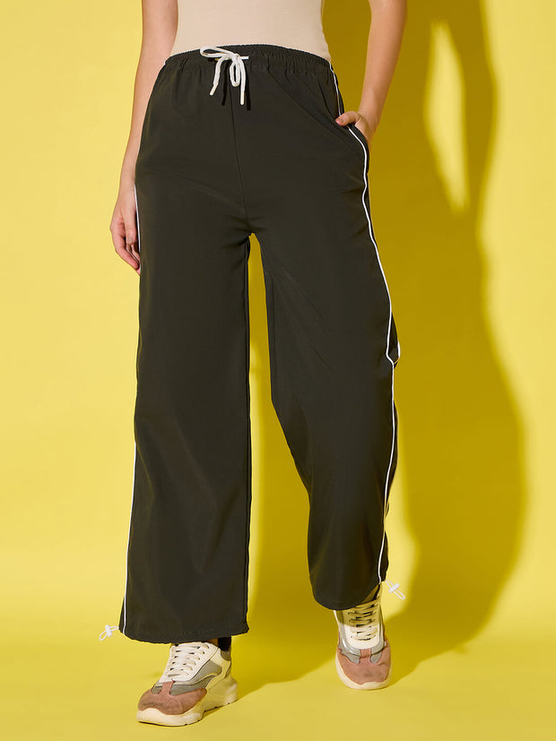 Women's Polyester Jogger Track Pants with Ankle Drawstring and Dual contrast piping-3538-3538