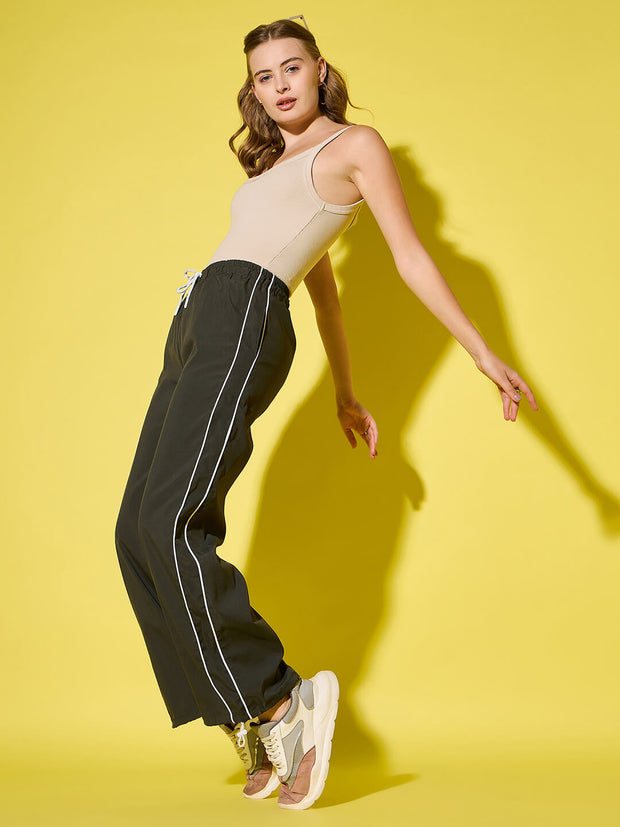 Women's Polyester Jogger Track Pants with Ankle Drawstring and Dual contrast piping-3538-3538