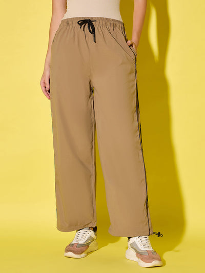 Women's Polyester Jogger Track Pants with Ankle Drawstring and Dual contrast piping-3538-3538