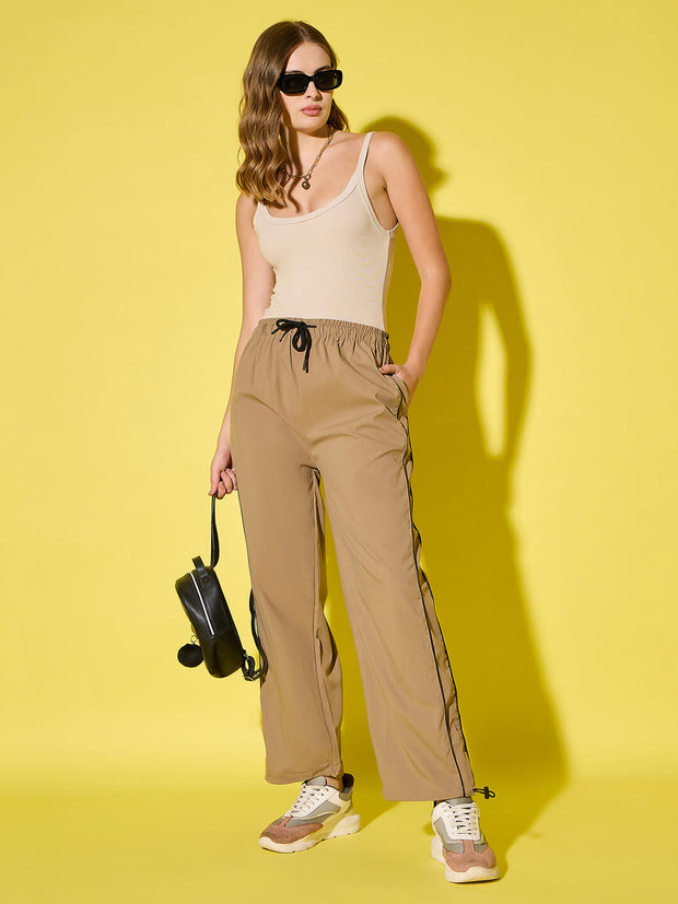 Women's Polyester Jogger Track Pants with Ankle Drawstring and Dual contrast piping-3538-3538