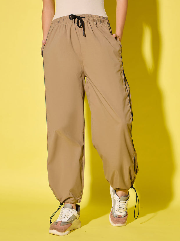 Women's Polyester Jogger Track Pants with Ankle Drawstring and Dual contrast piping-3538-3538