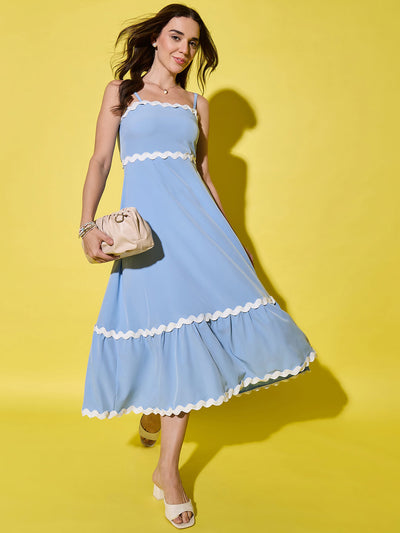 Ruffled Trim Flowy Maxi Women’s Dress with Spaghetti Straps-3549-3551