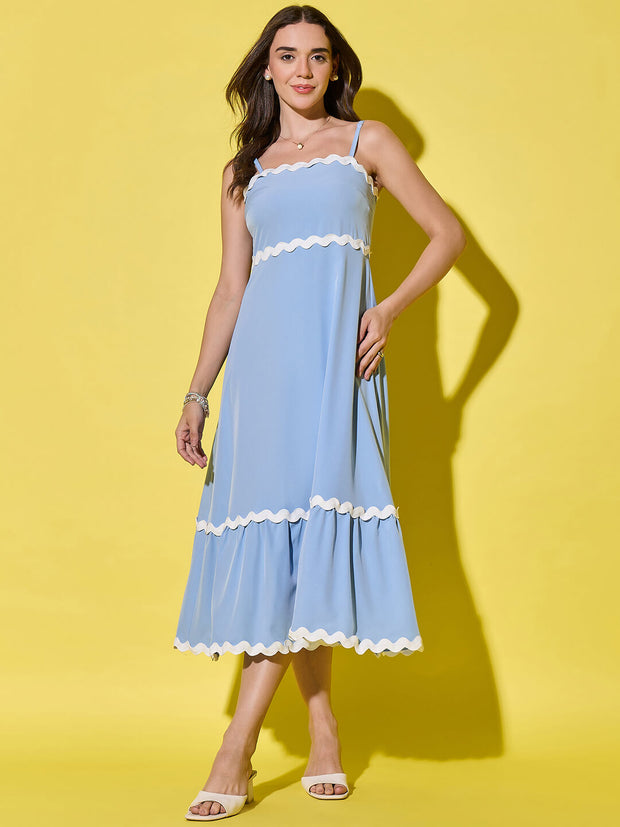 Ruffled Trim Flowy Maxi Women’s Dress with Spaghetti Straps-3549-3551