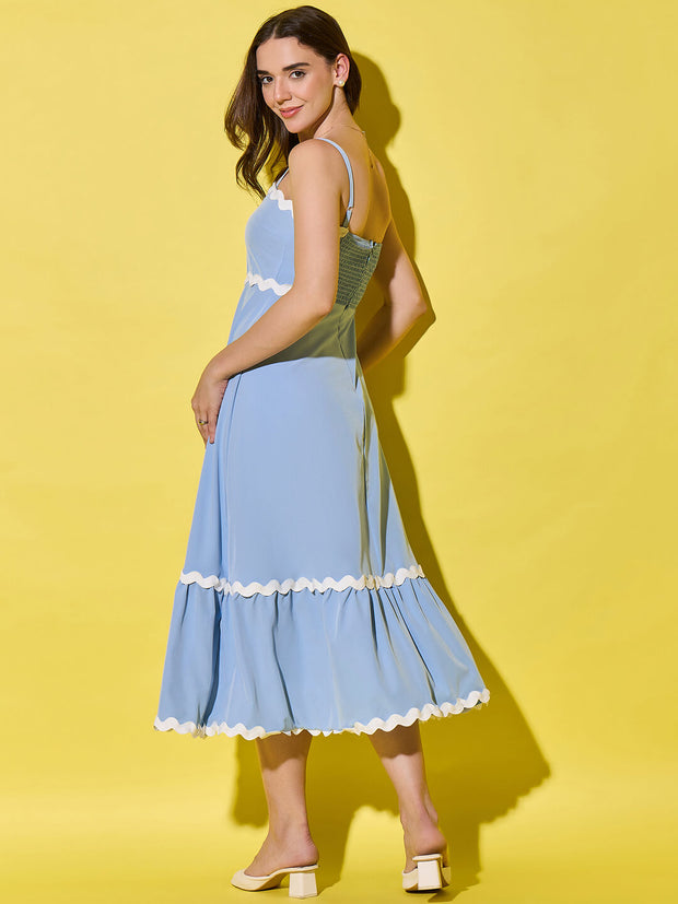Ruffled Trim Flowy Maxi Women’s Dress with Spaghetti Straps-3549-3551