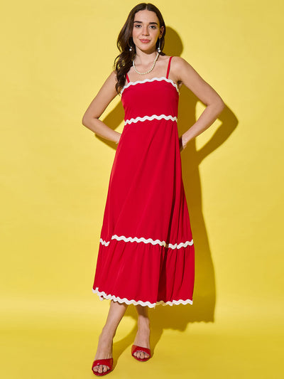 Ruffled Trim Flowy Maxi Women’s Dress with Spaghetti Straps-3550-3551
