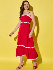 Ruffled Trim Flowy Maxi Women’s Dress with Spaghetti Straps-3549-3551