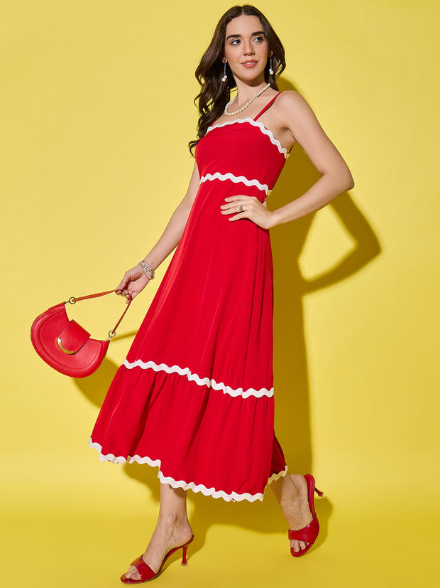 Ruffled Trim Flowy Maxi Women’s Dress with Spaghetti Straps-3549-3551