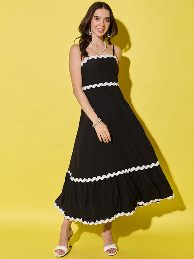 Ruffled Trim Flowy Maxi Women’s Dress with Spaghetti Straps-3551-3551
