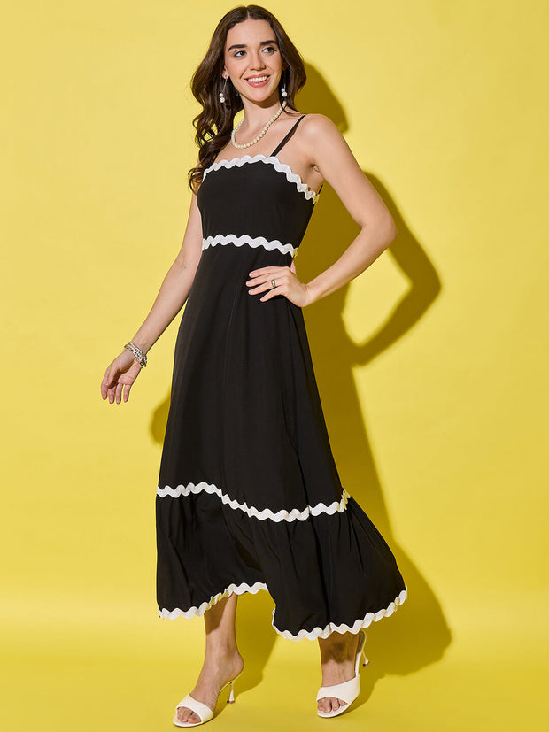 Ruffled Trim Flowy Maxi Women’s Dress with Spaghetti Straps-3549-3551