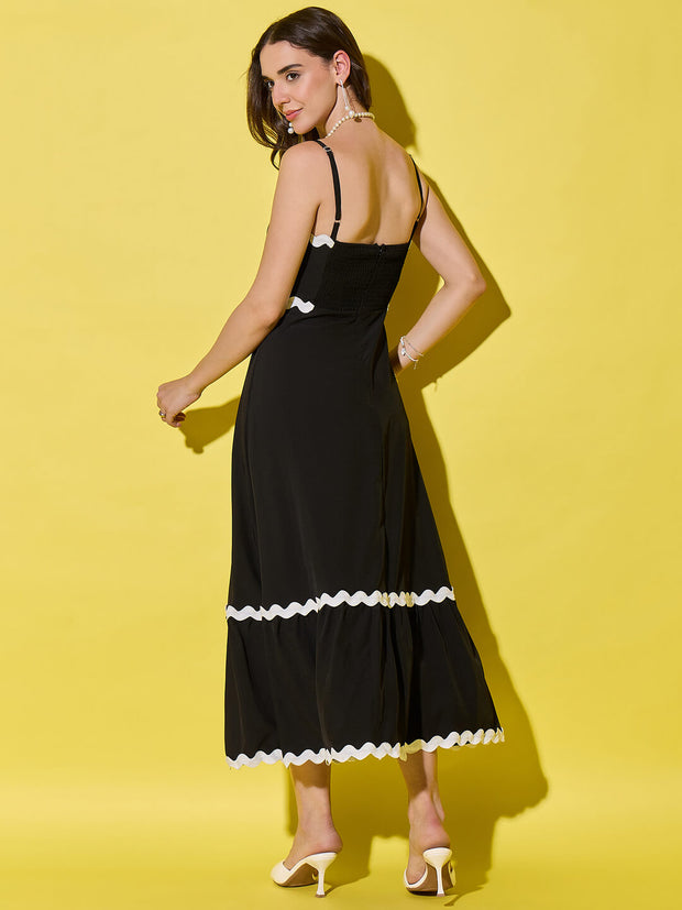Ruffled Trim Flowy Maxi Women’s Dress with Spaghetti Straps-3549-3551