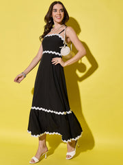 Ruffled Trim Flowy Maxi Women’s Dress with Spaghetti Straps-3549-3551