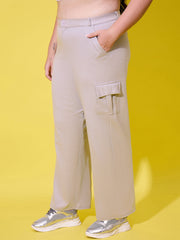 Relaxed Fit Plus Size Women Cargo Trouser Pant with Side Pockets-3390PLUS-3390PLUS