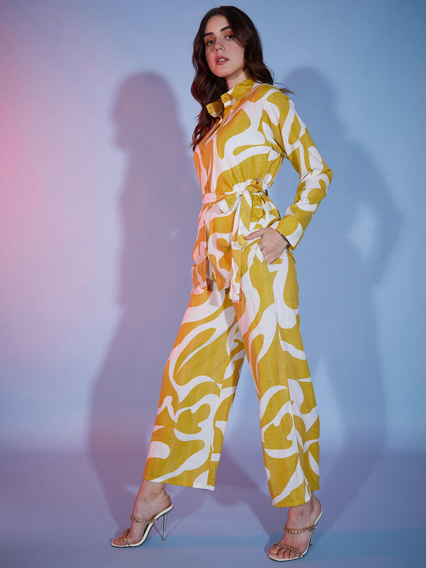 Abstract Print Rayon Women's 2 Piece Dress | Shirt Palazzo Set |Co-Ord Set-3330