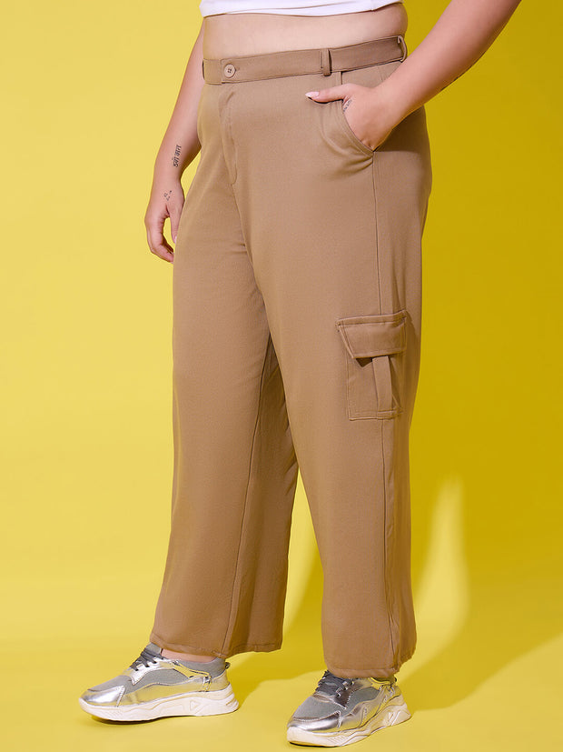 Relaxed Fit Plus Size Women Cargo Trouser Pant with Side Pockets-3390PLUS-3390PLUS