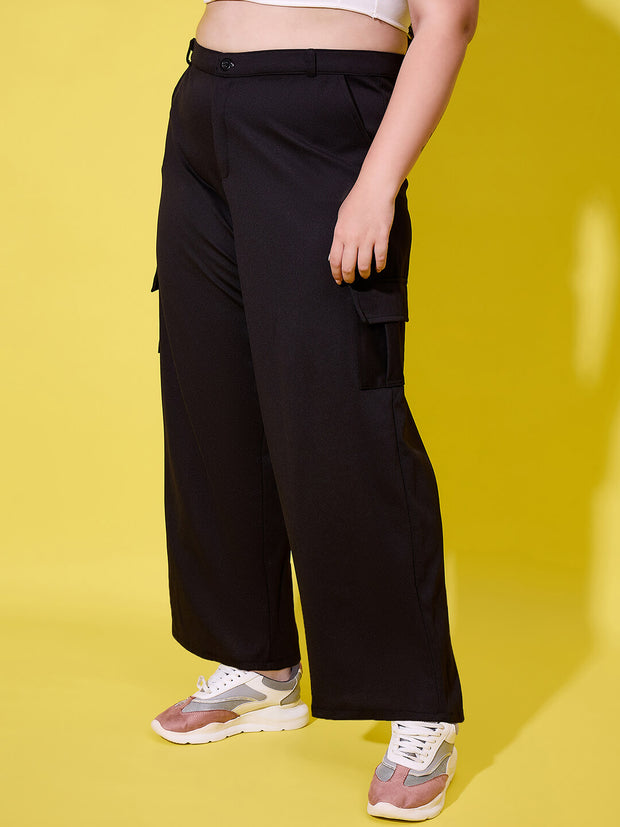 Relaxed Fit Plus Size Women Cargo Trouser Pant with Side Pockets-3390PLUS-3390PLUS