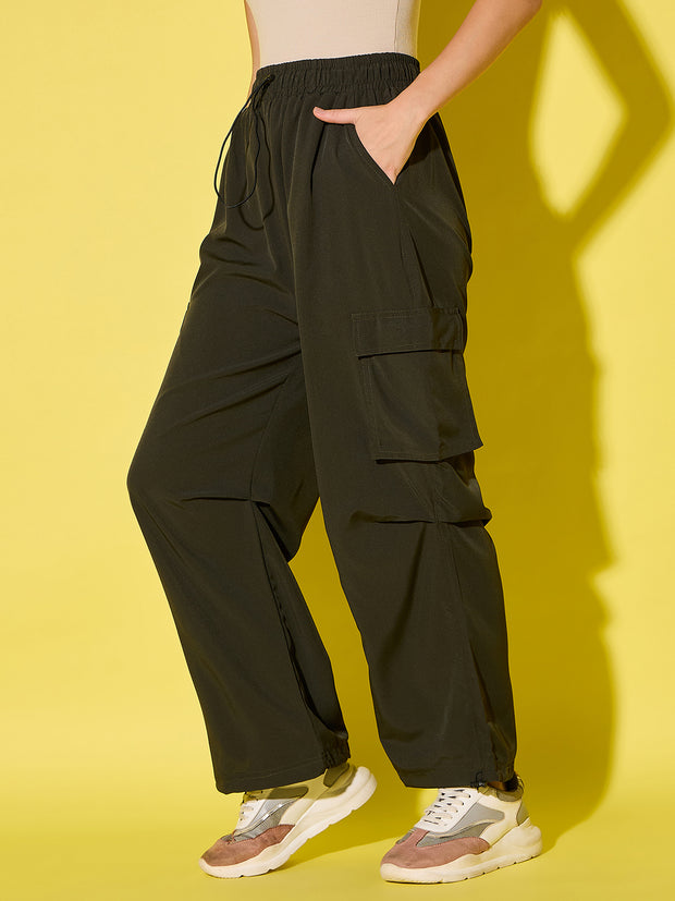 Women Loose Fit Parachute Trousers | High Waist Cargo Trouser Pant-3530-3443