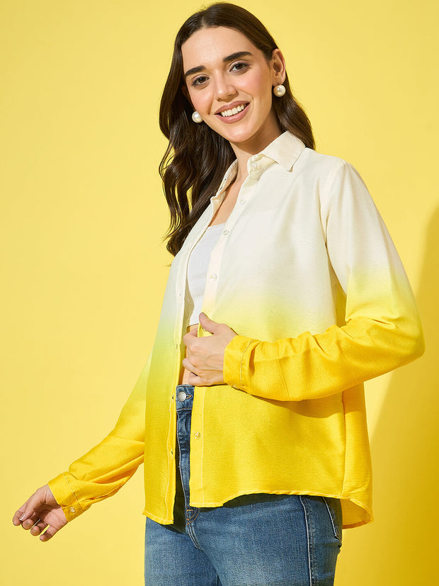 Women’s Ombre Style Crepe Oversized Long Sleeve Button-Down Shirt-3578-3578