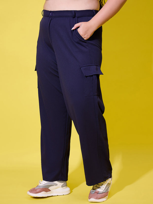 Relaxed Fit Plus Size Women Cargo Trouser Pant with Side Pockets-3390PLUS-3390PLUS