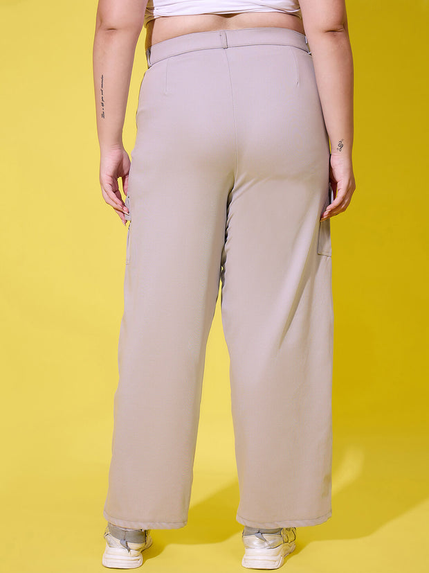 Relaxed Fit Plus Size Women Cargo Trouser Pant with Side Pockets-3390PLUS-3390PLUS