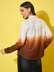 Women’s Ombre Style Crepe Oversized Long Sleeve Button-Down Shirt-3578-3578