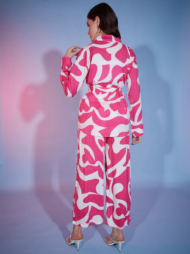 Abstract Print Rayon Women's 2 Piece Dress | Shirt Palazzo Set |Co-Ord Set-3330