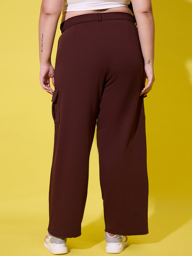 Relaxed Fit Plus Size Women Cargo Trouser Pant with Side Pockets-3390PLUS-3390PLUS