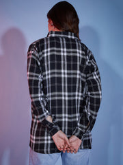 Cotton Oversized Casual Plaid Print Women Long Shirt-3290B