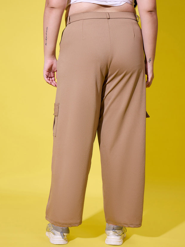 Relaxed Fit Plus Size Women Cargo Trouser Pant with Side Pockets-3390PLUS-3390PLUS