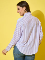 Women’s Striped Cotton Oversized Long Sleeve Button-Down Shirt-3575-3575