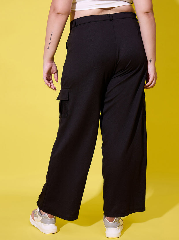 Relaxed Fit Plus Size Women Cargo Trouser Pant with Side Pockets-3390PLUS-3390PLUS