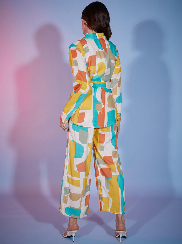 Geometric Print Colorful Rayon Women's 2 Piece Outfits |Shirt Palazzo Set| Co-Ord Set-3334N1