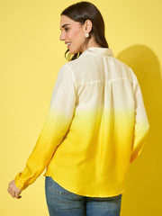 Women’s Ombre Style Crepe Oversized Long Sleeve Button-Down Shirt-3578-3578