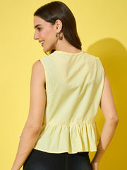 Women’s Striped Cotton Sleeveless Top with Tie-Knot Peplum-3571-3571