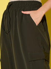 Women Loose Fit Parachute Trousers | High Waist Cargo Trouser Pant-3530-3443