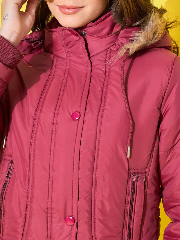 Women's Quilted Winter Jacket with Detachable Fur Hoodie-3488-3488