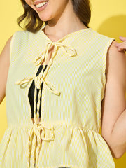 Women’s Striped Cotton Sleeveless Top with Tie-Knot Peplum-3571-3571