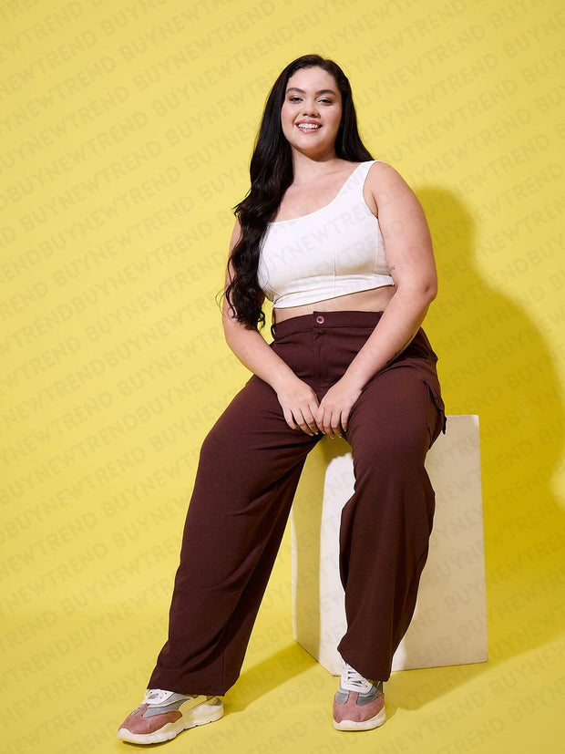 Relaxed Fit Plus Size Women Cargo Trouser Pant with Side Pockets-3390PLUS-3390PLUS
