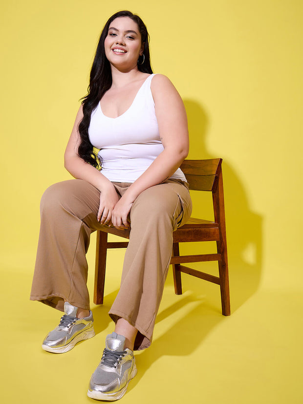 Relaxed Fit Plus Size Women Cargo Trouser Pant with Side Pockets-3390PLUS-3390PLUS