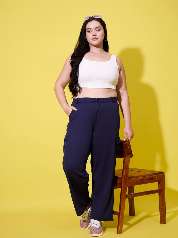 Relaxed Fit Plus Size Women Cargo Trouser Pant with Side Pockets-3390PLUS-3390PLUS