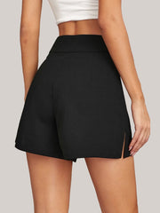 Black High Waist Solid Summer Women Shorts-3367