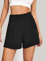Black High Waist Solid Summer Women Shorts-3367