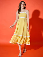 Ruffled Trim Flowy Maxi Women’s Dress with Spaghetti Straps-3567-3567