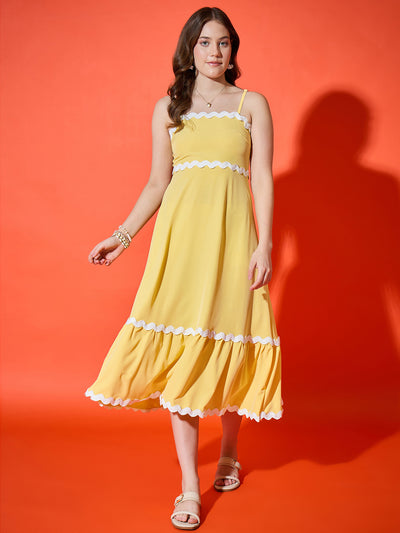 Ruffled Trim Flowy Maxi Women’s Dress with Spaghetti Straps-3565-3567