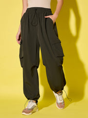 Women Loose Fit Parachute Trousers | High Waist Cargo Trouser Pant-3530-3443