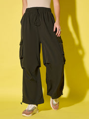 Women Loose Fit Parachute Trousers | High Waist Cargo Trouser Pant-3530-3443
